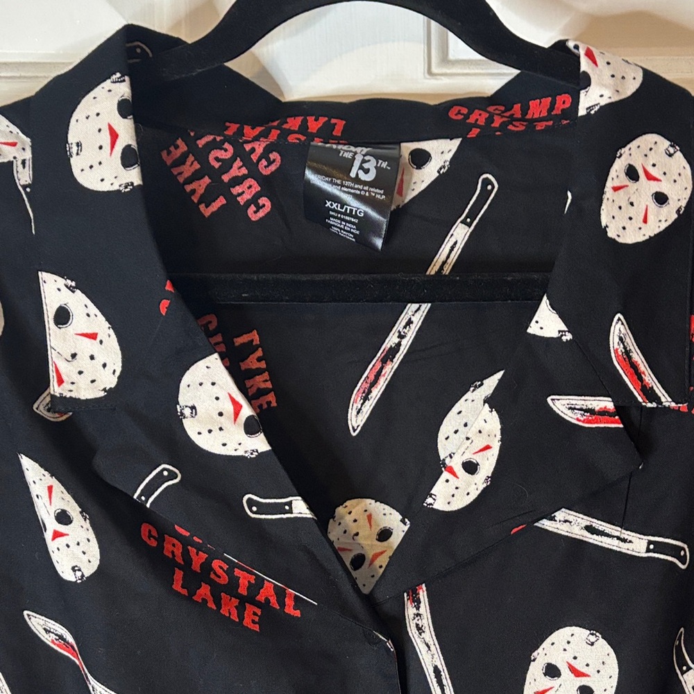 Bioworld Friday the 13th Black and Red Button Down Tie-Front Shirt - Picture 2 of 7